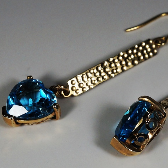 14KY Gold Handmade Genuine Blue Topaz Earrings - Picture 4 of 7
